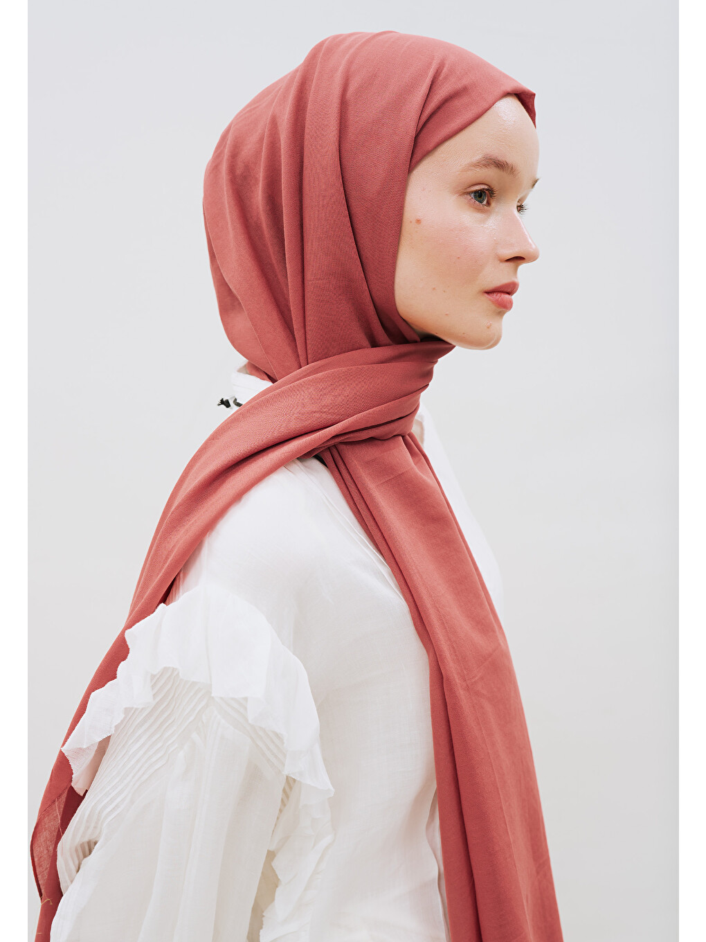 Pembe İnce Pamuk Vual Şal Şeftalı-1