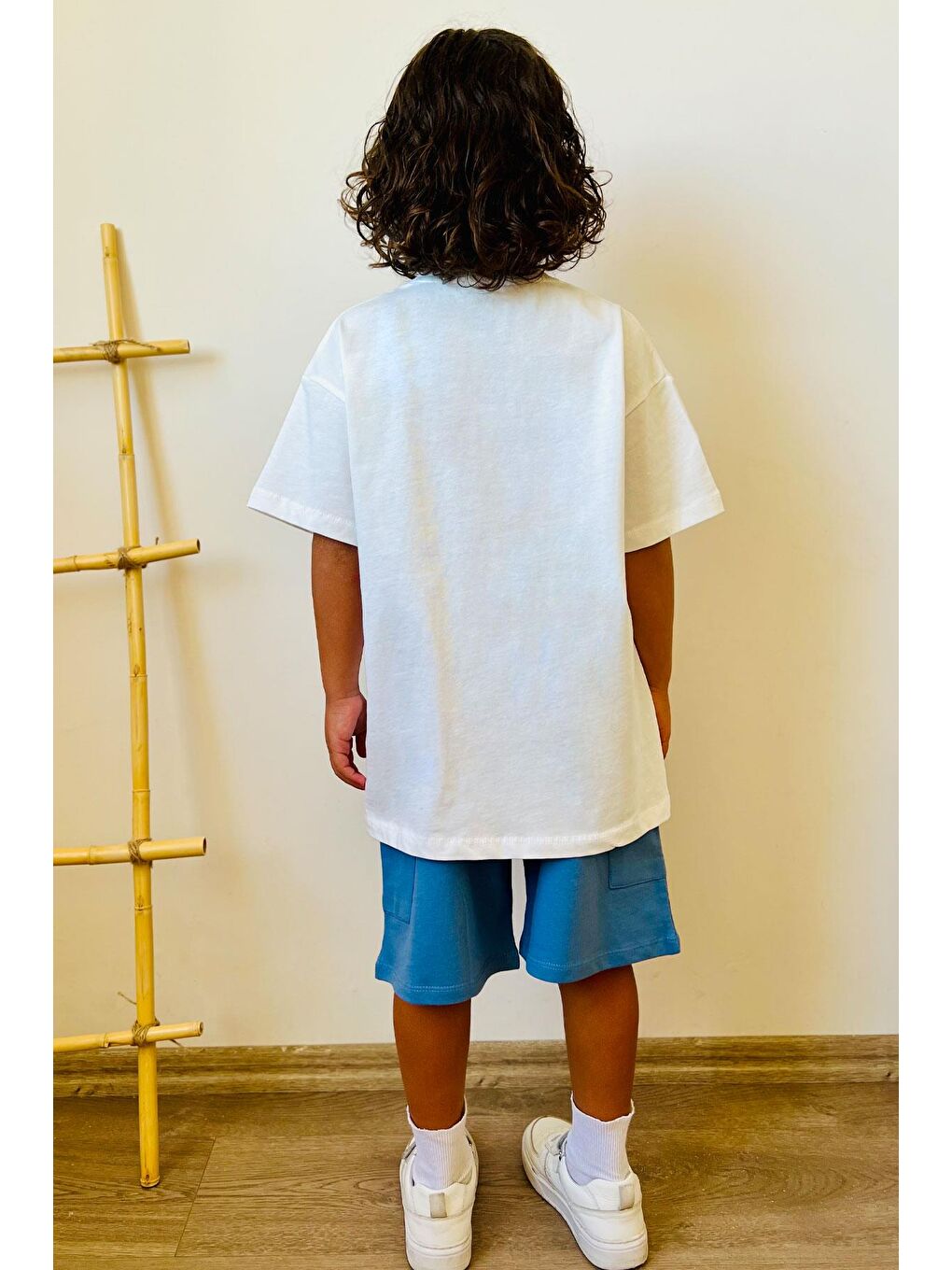 Erkek Çocuk Şortlu Takım Yazı Baskılı Kargo Cepli Beyaz (8 Yaş)-2