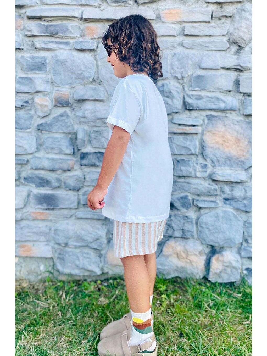 Erkek Çocuk Şortlu Takım Yazı Baskılı Bağcık Aksesuarlı Ekru (4 Yaş)-3