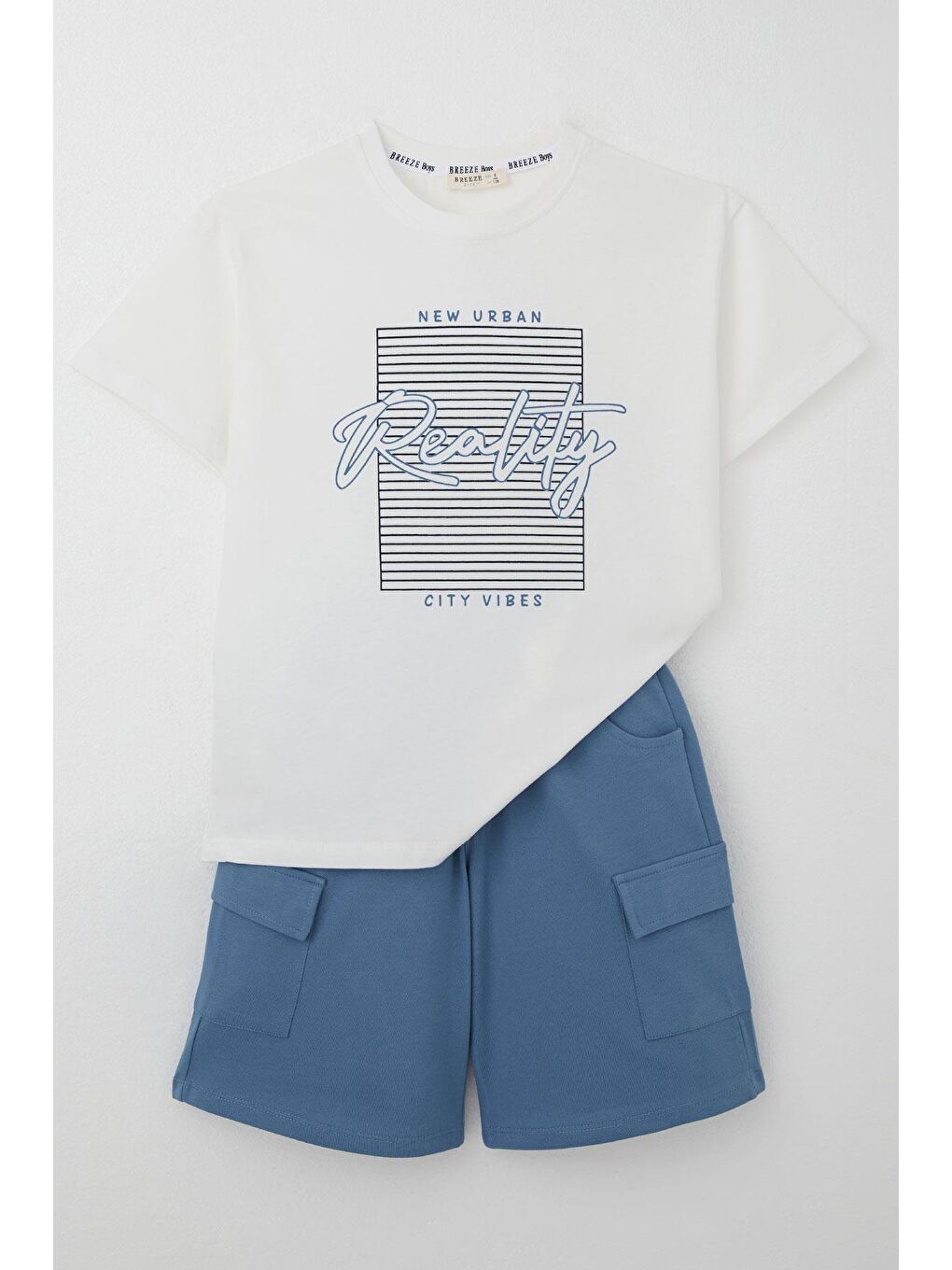 Erkek Çocuk Şortlu Takım Yazı Baskılı Kargo Cepli Beyaz (8 Yaş)-5