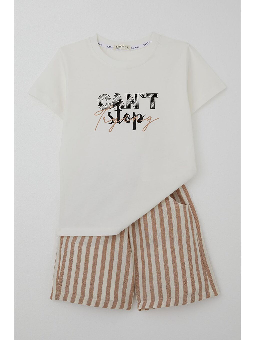 Erkek Çocuk Şortlu Takım Yazı Baskılı Bağcık Aksesuarlı Ekru (4 Yaş)-4