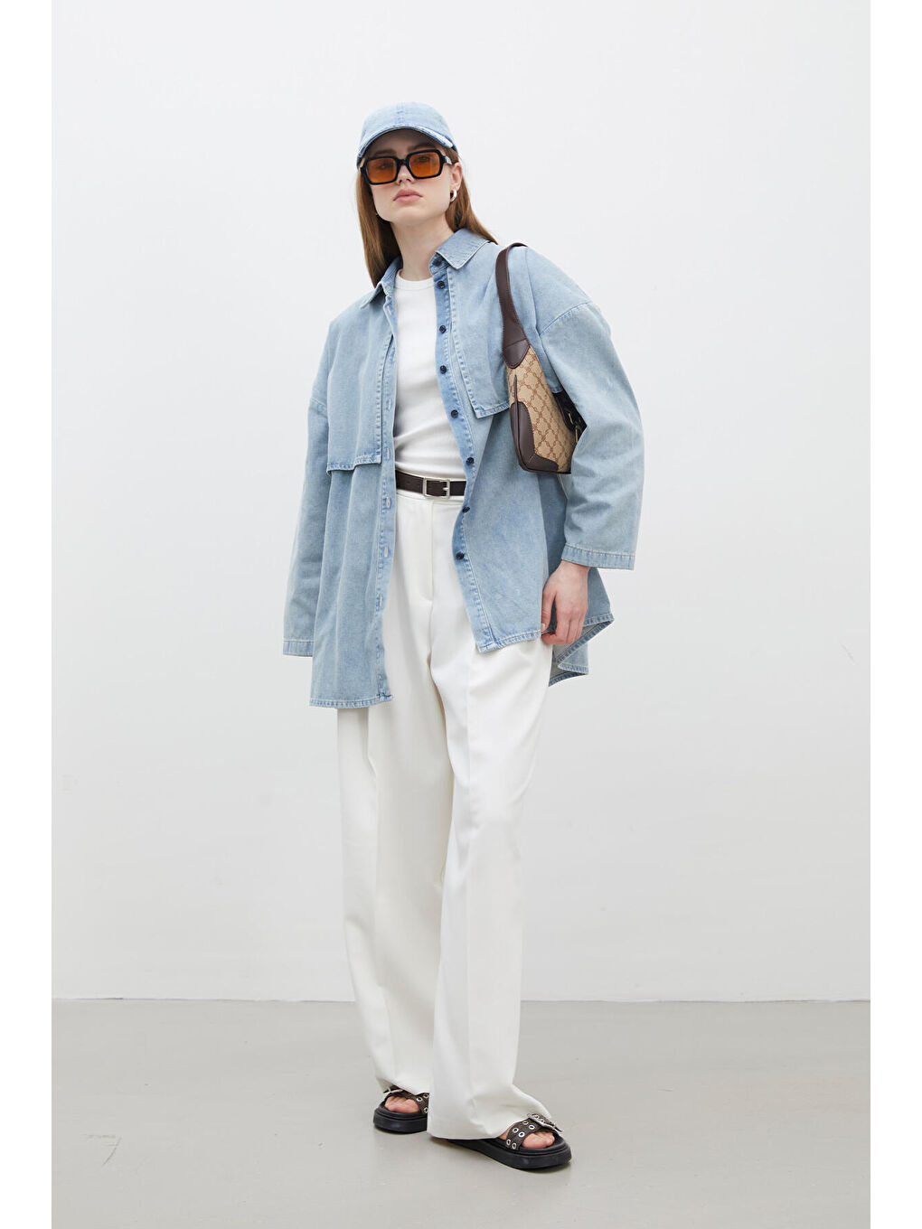 Trench Tasarım Denim Ceket Buz Mavi-1