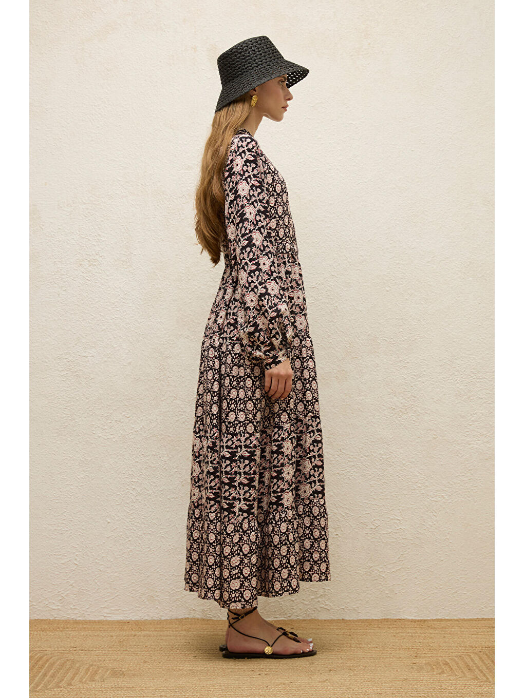 Renksiz Desenli Katlı Viskon Elbise Gaıa-5