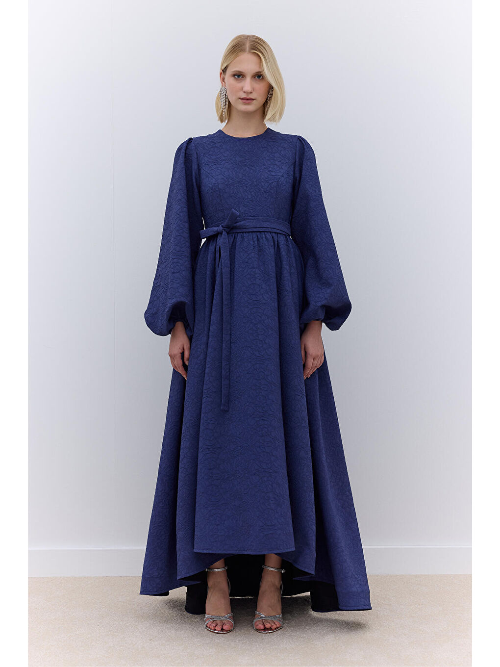 Lacivert Jakarlı Kuyruklu Abiye Elbise Gece Mavisi-1