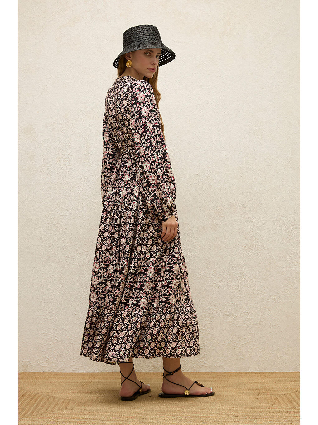 Renksiz Desenli Katlı Viskon Elbise Gaıa-6