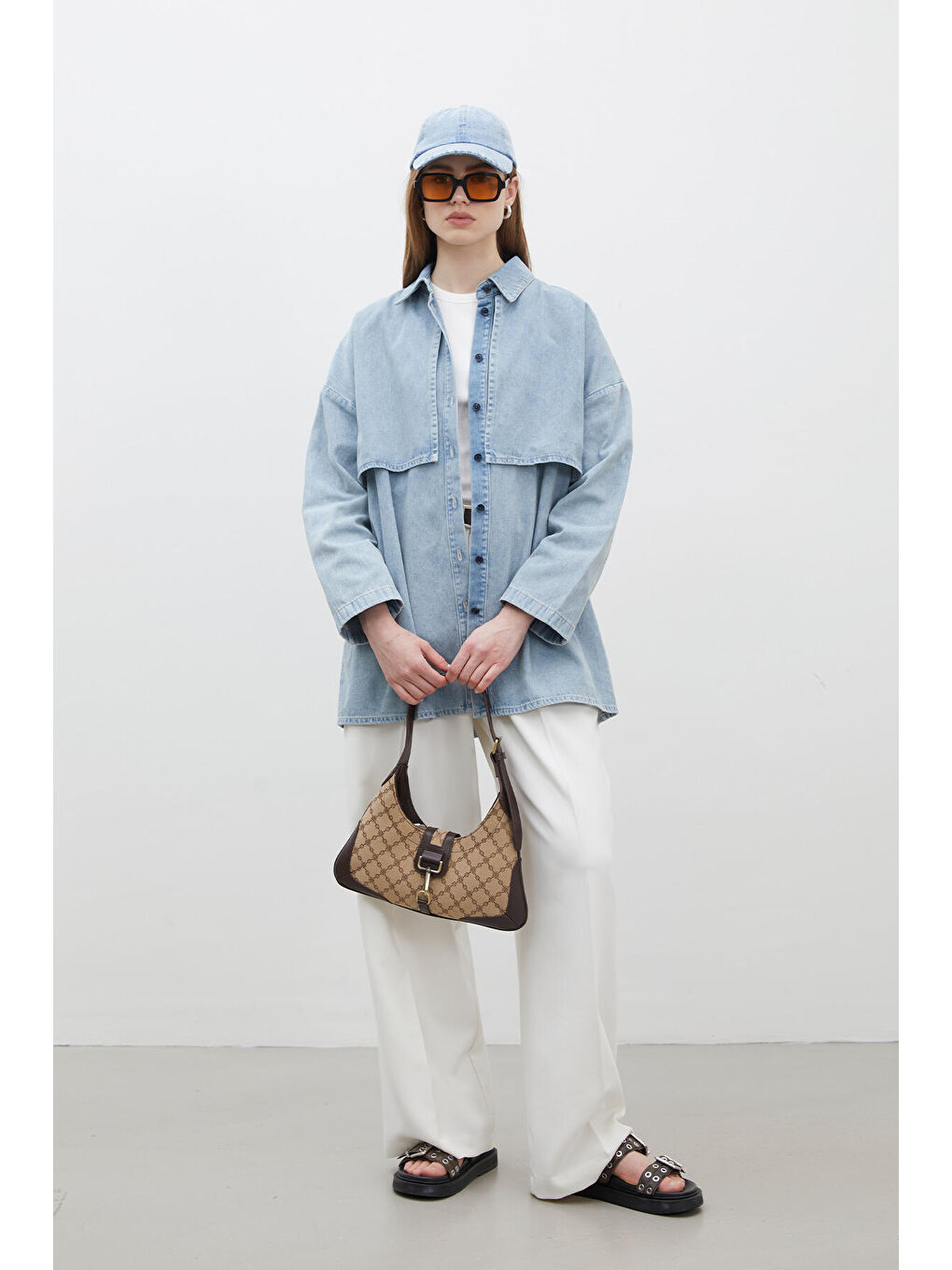 Trench Tasarım Denim Ceket Buz Mavi-4