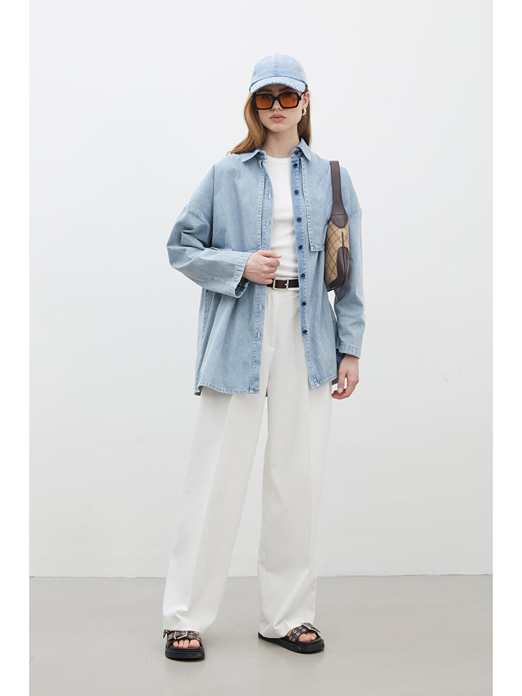 Trench Tasarım Denim Ceket Buz Mavi-5