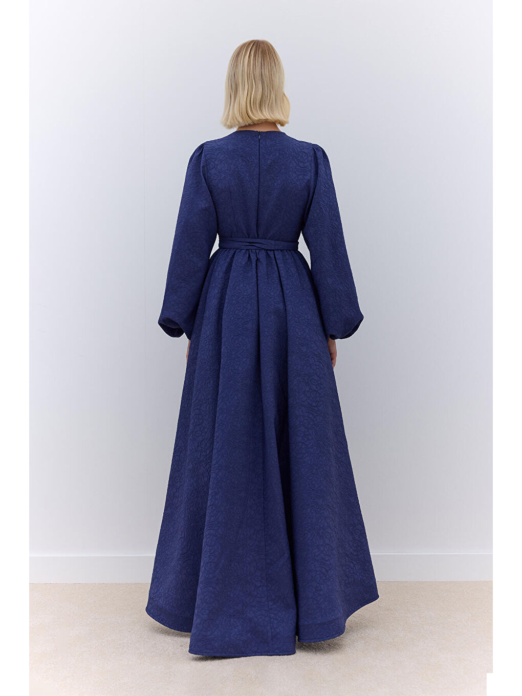 Lacivert Jakarlı Kuyruklu Abiye Elbise Gece Mavisi-4