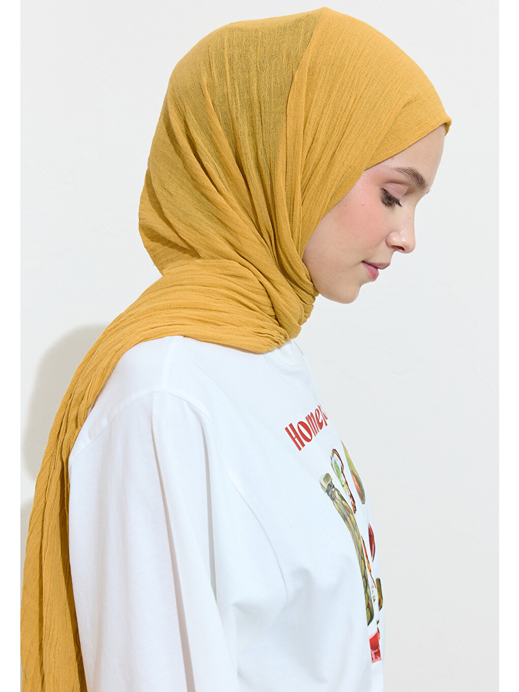 Sarı Pamuklu Keten Şal Honeycomb-2