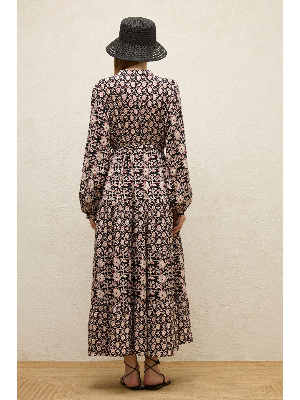 Renksiz Desenli Katlı Viskon Elbise Gaıa-7