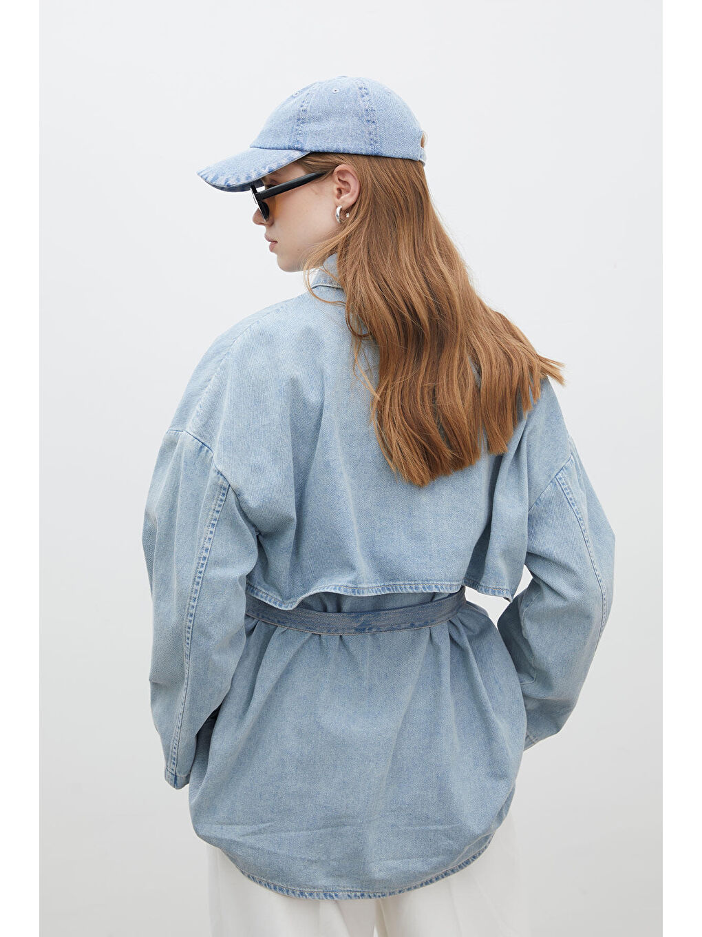 Trench Tasarım Denim Ceket Buz Mavi-6