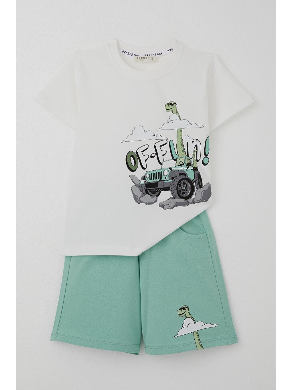 Erkek Çocuk Şortlu Takım Maceracı Dinozor Baskılı Beyaz (2-6 Yaş)-4