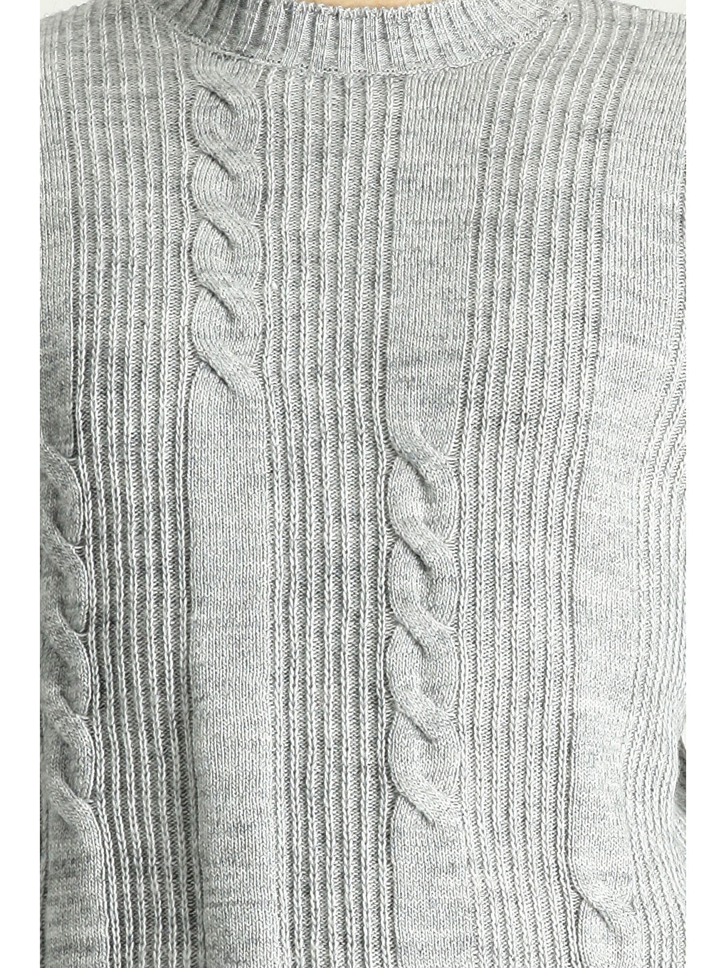 Gri Bisiklet Yaka Slim Fit Dar Kesim Desenli Triko Kazak-5