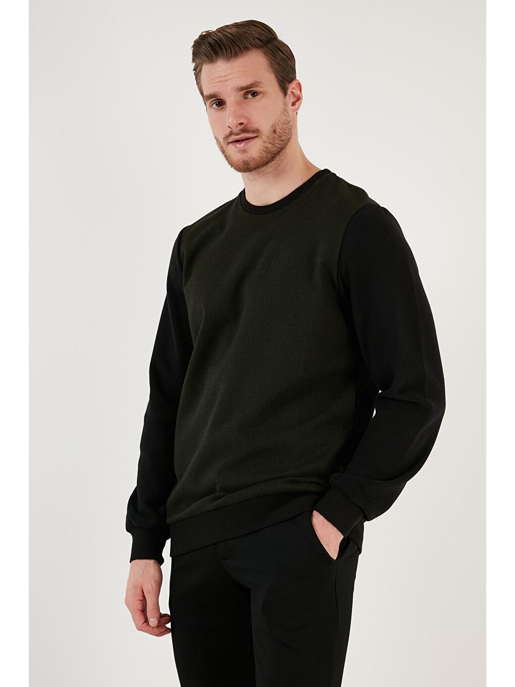 Buratti Haki Pamuklu Regular Fit Bisiklet Yaka Erkek Sweatshirt 5905041