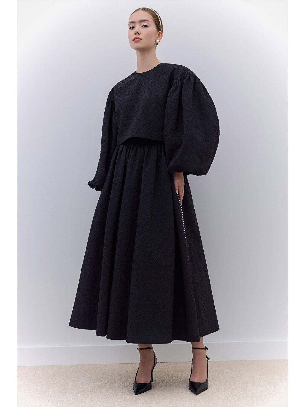 İnci Detaylı Abiye Bluz Siyah