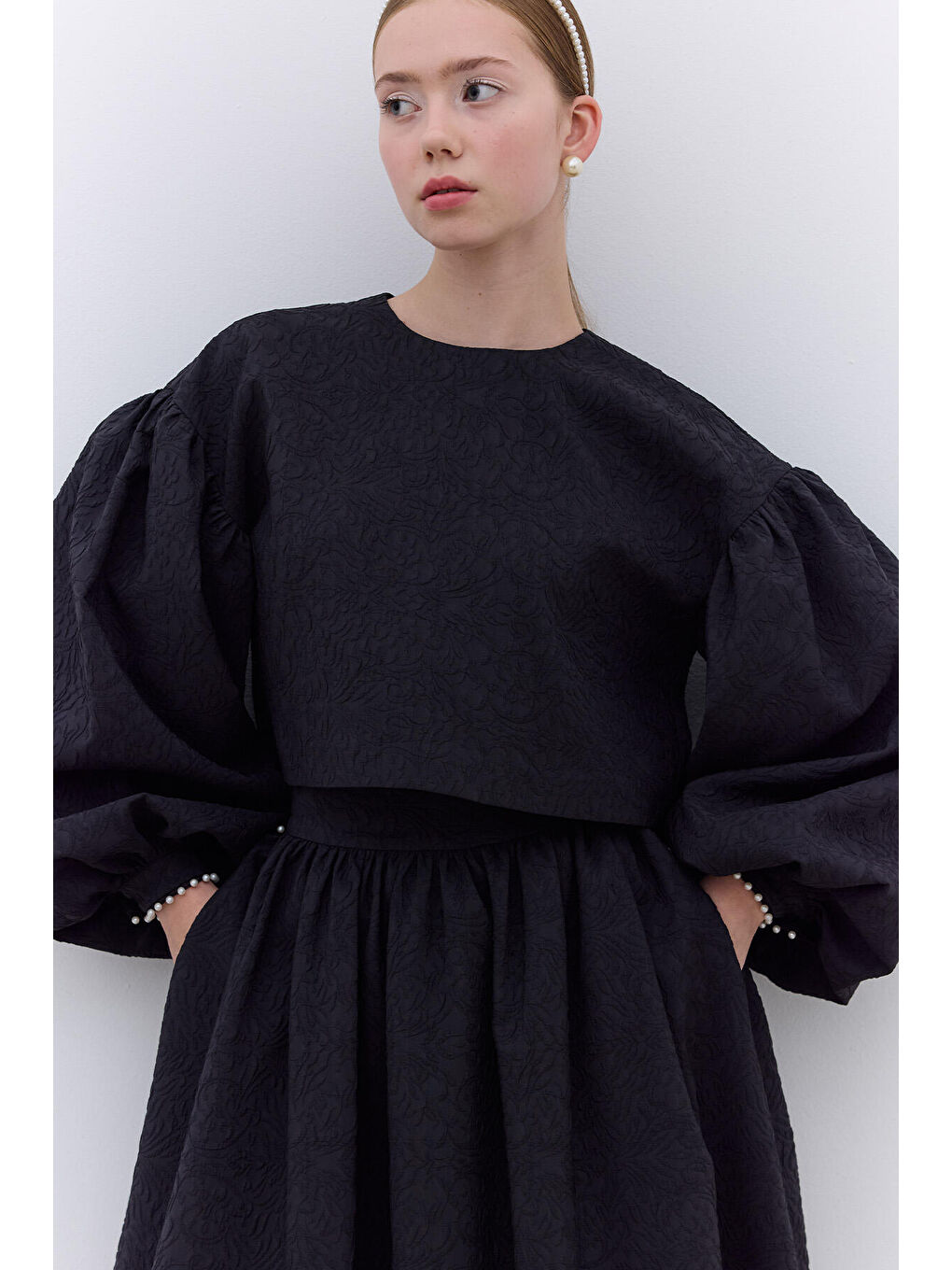 İnci Detaylı Abiye Bluz Siyah-1