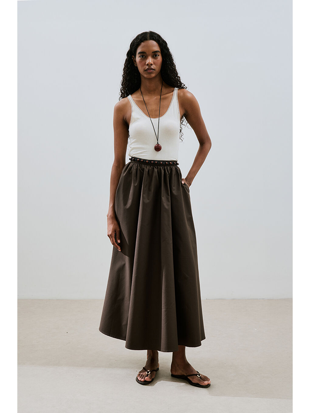 Kahverengi Volanlı Premıum Etek Acı Kahve-1