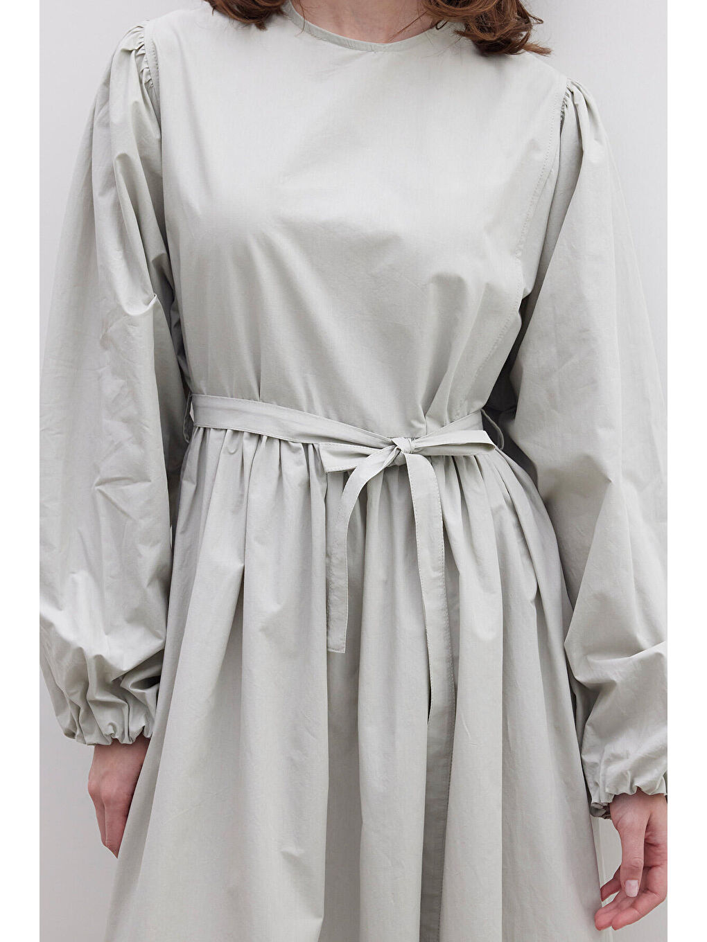 Büzgülü Premium Poplin Elbise Yeşil-3