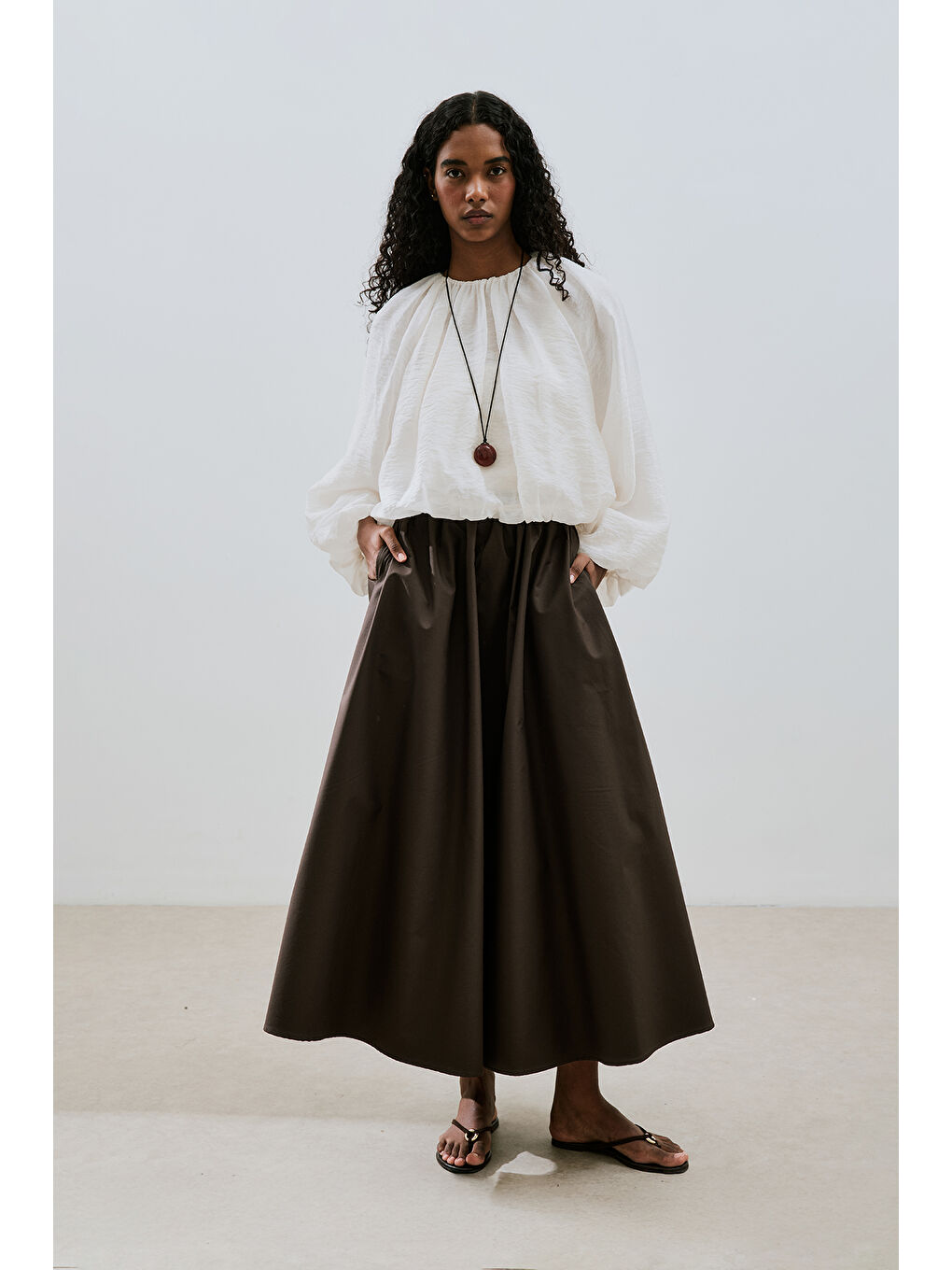 Kahverengi Volanlı Premıum Etek Acı Kahve-3