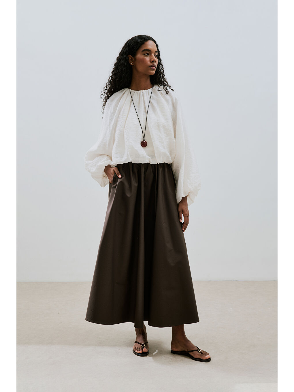 Kahverengi Volanlı Premıum Etek Acı Kahve-4