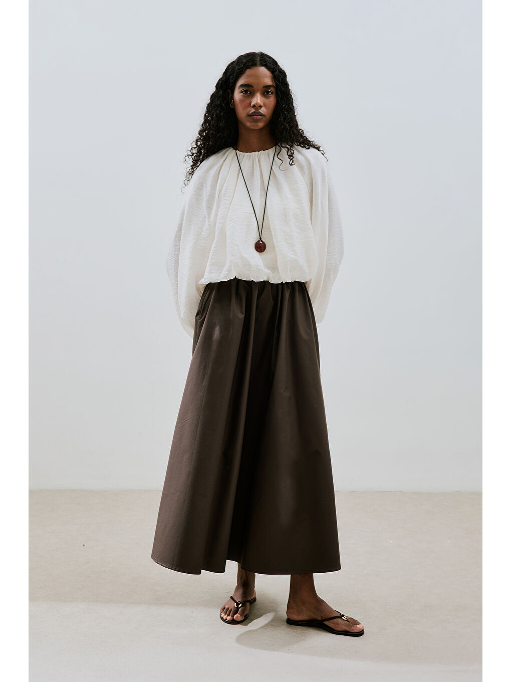 Kahverengi Volanlı Premıum Etek Acı Kahve-5