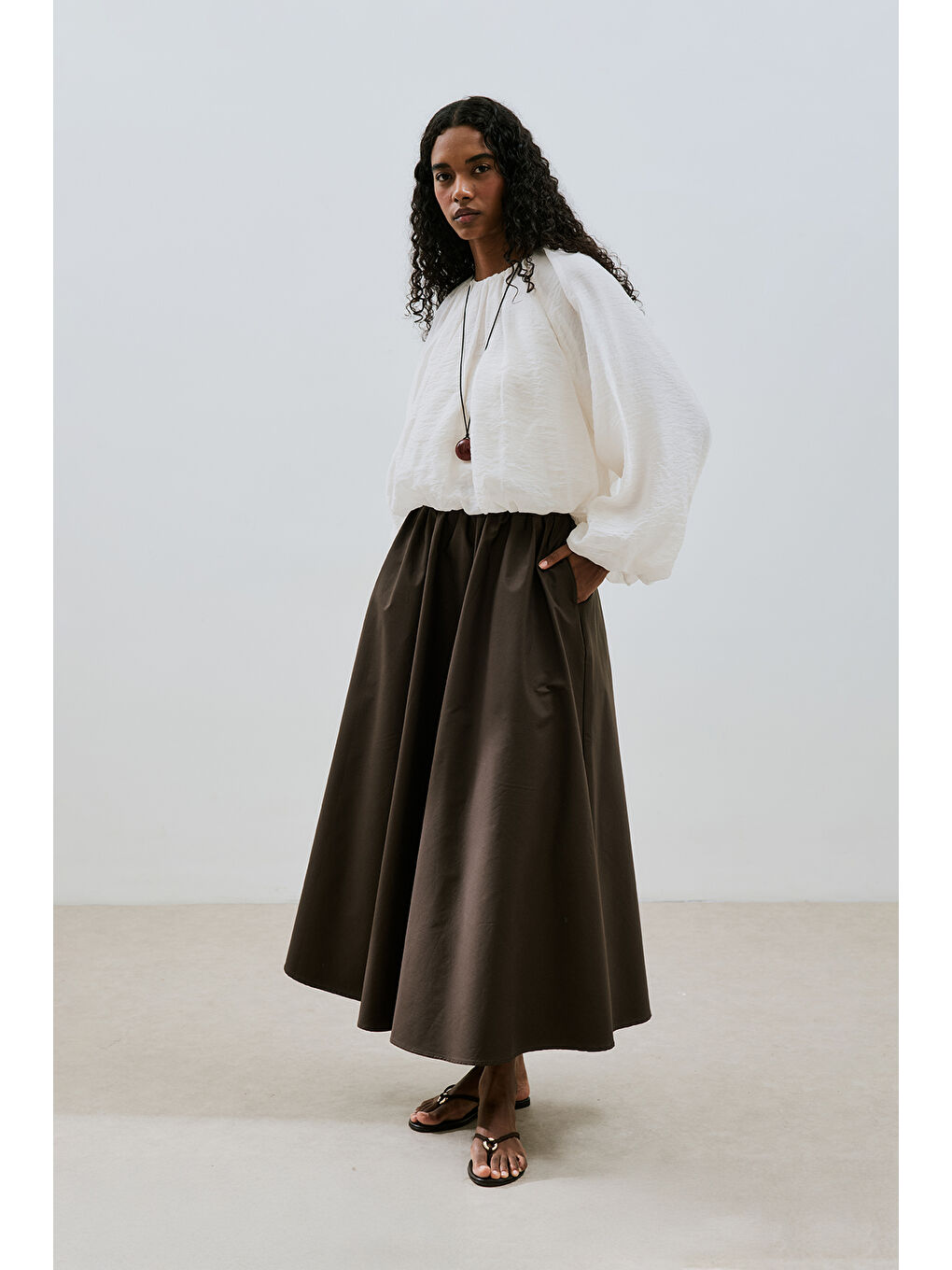 Kahverengi Volanlı Premıum Etek Acı Kahve-6