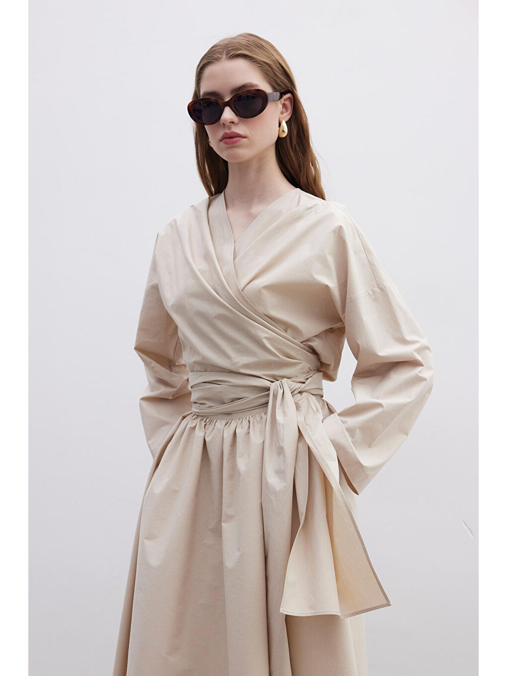 Bej Kimono Tarz Premium Gömlek Camel