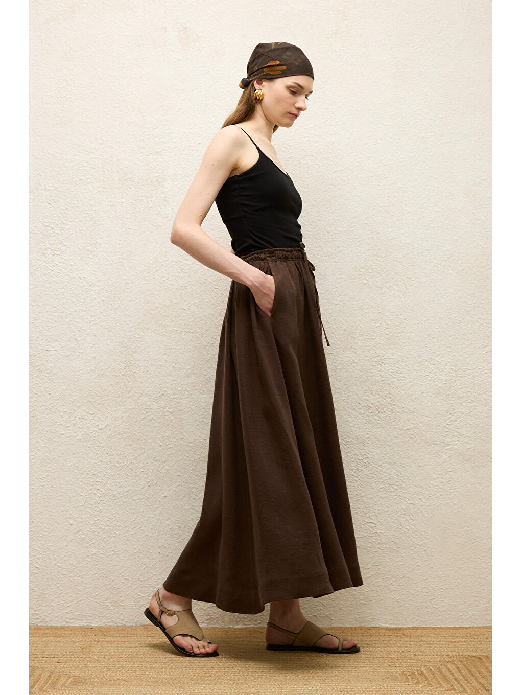 Kahverengi Bol Kesim Keten Etek Acı Kahve-2