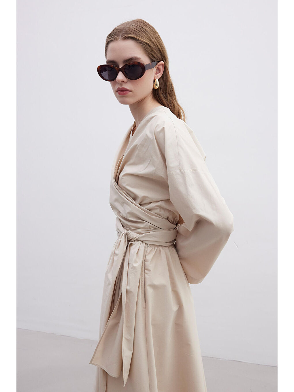 Bej Kimono Tarz Premium Gömlek Camel-2