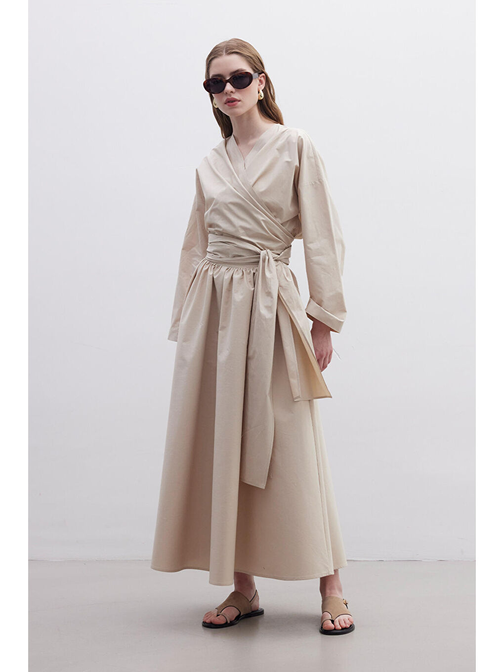 Bej Kimono Tarz Premium Gömlek Camel-5