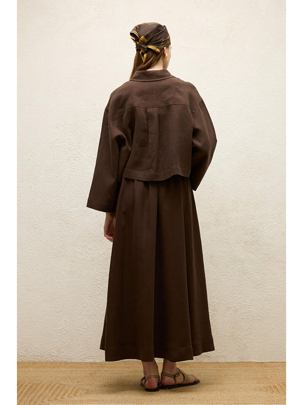 Kahverengi Bol Kesim Keten Etek Acı Kahve-7