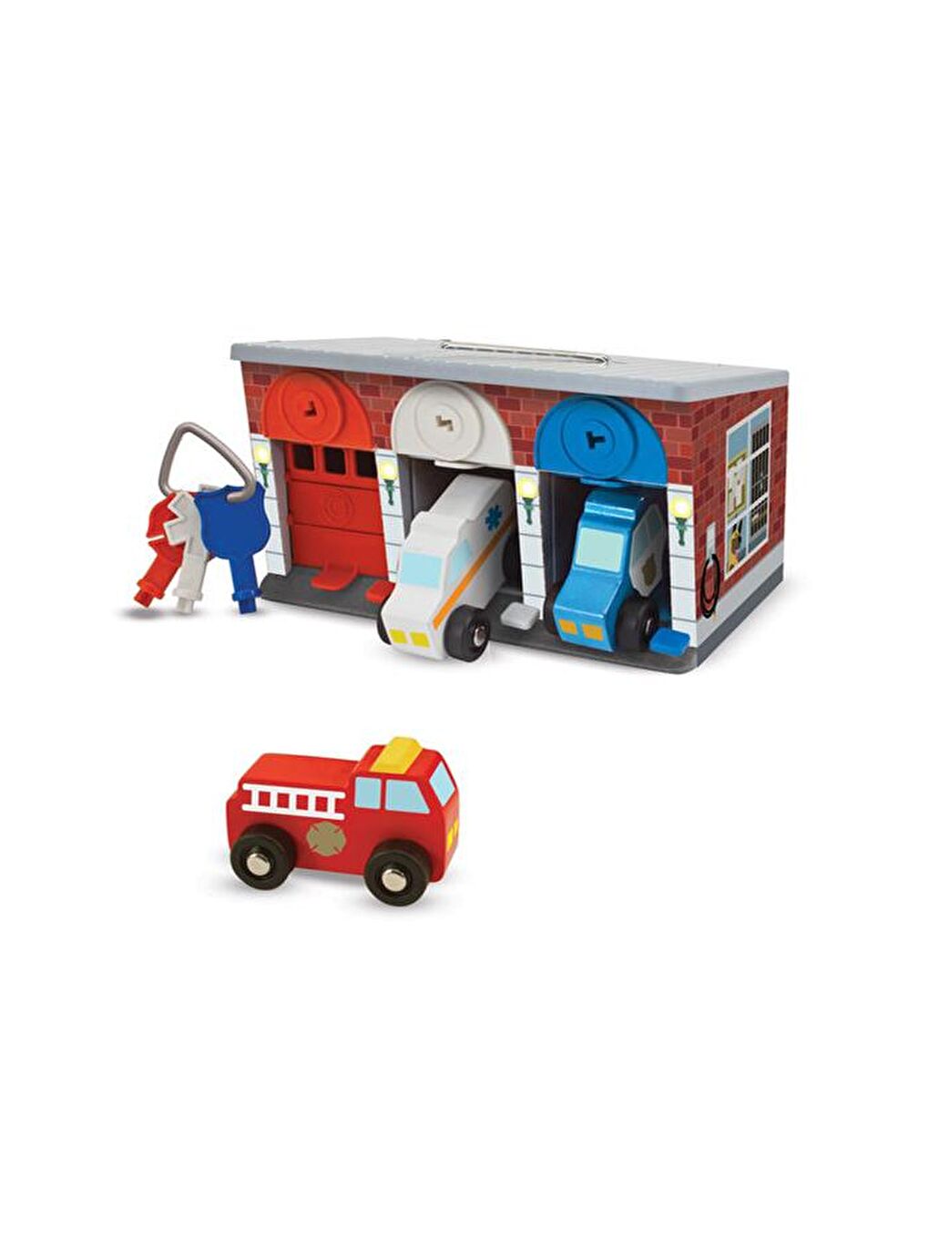 Melissa and Doug Karışık Ahşap Kilitli Kurtarma Araçları Garajı