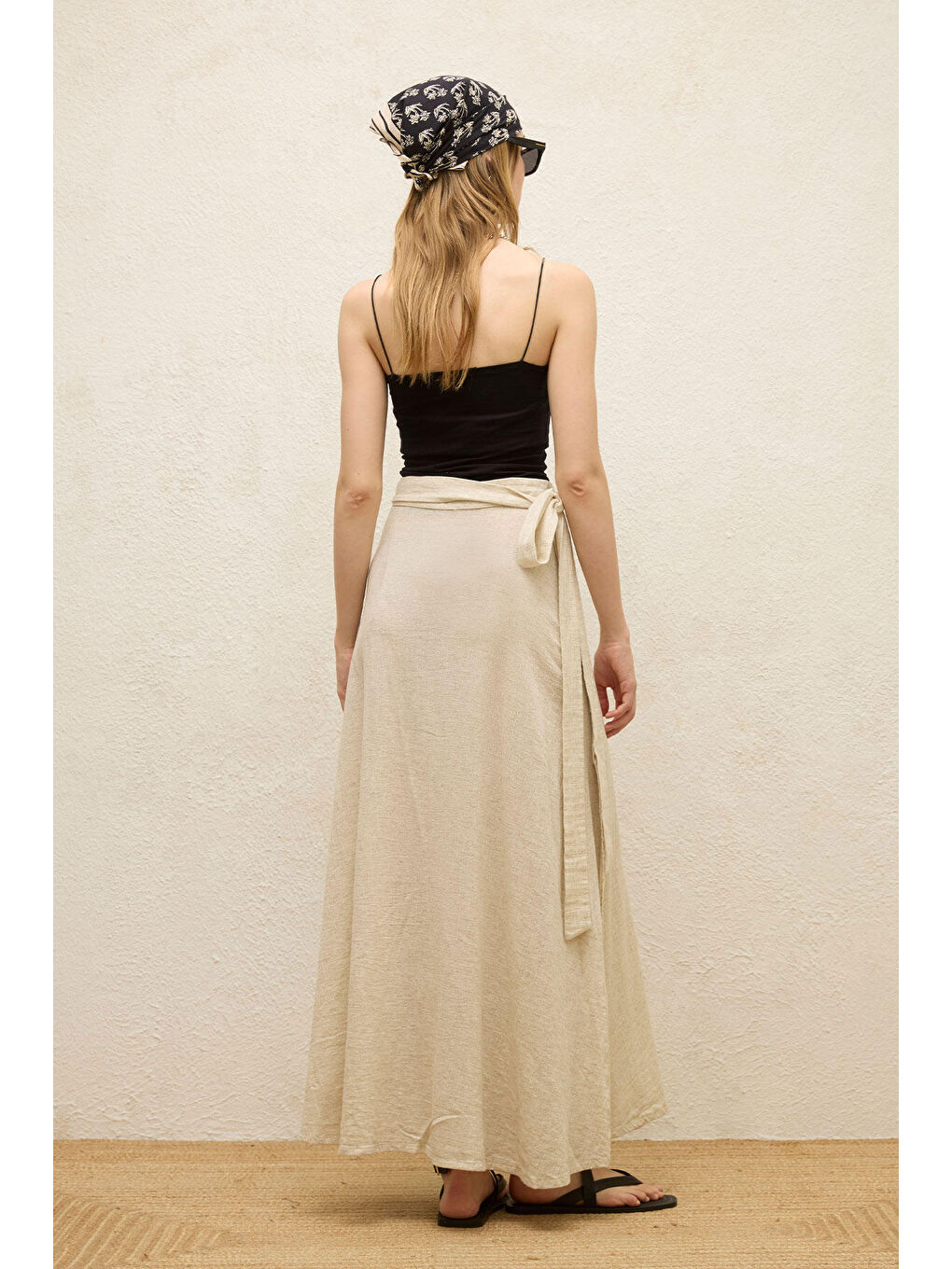 Bej Pamuklu Bağlamalı Kruvaze Etek Natural-7