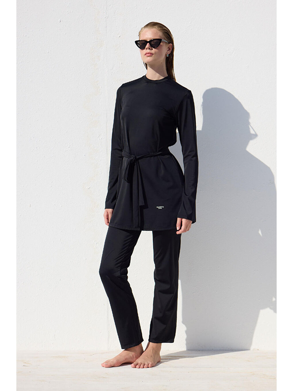 Kuşaklı 3'Lü Tesettür Mayo Takımı Siyah-1