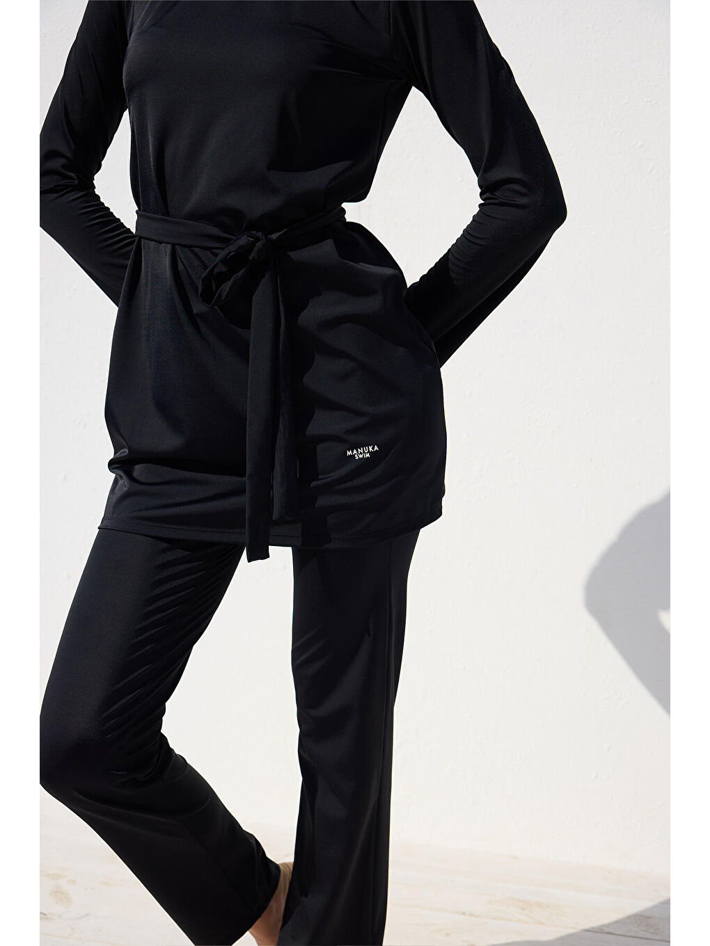 Kuşaklı 3'Lü Tesettür Mayo Takımı Siyah-2