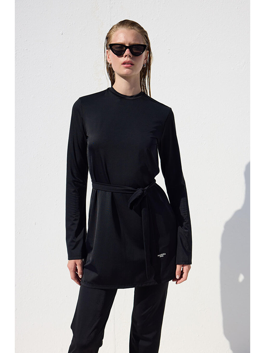 Kuşaklı 3'Lü Tesettür Mayo Takımı Siyah-3