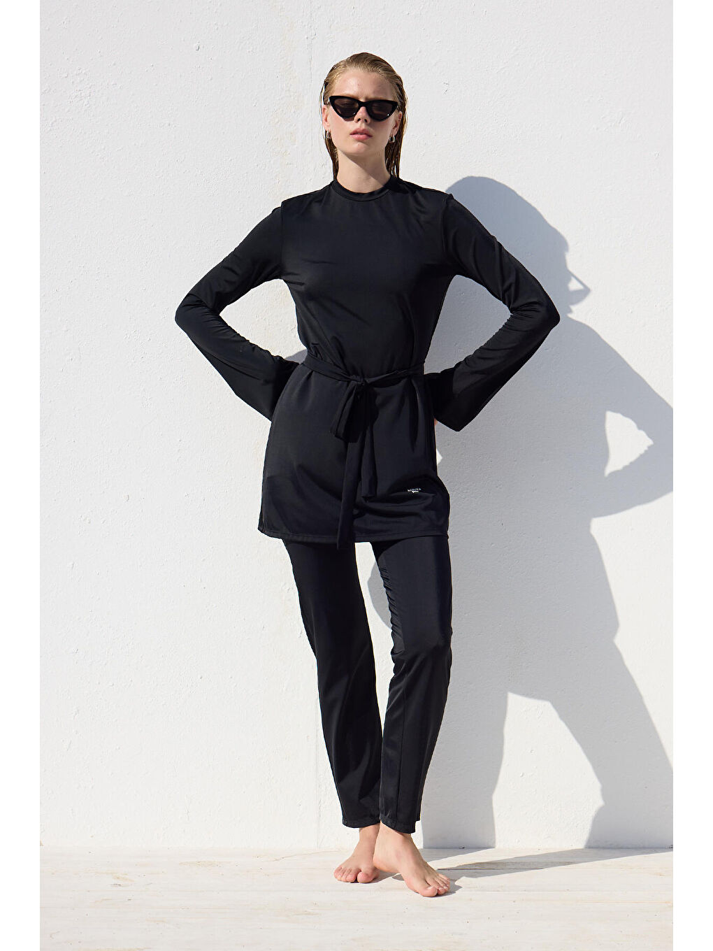 Kuşaklı 3'Lü Tesettür Mayo Takımı Siyah-4