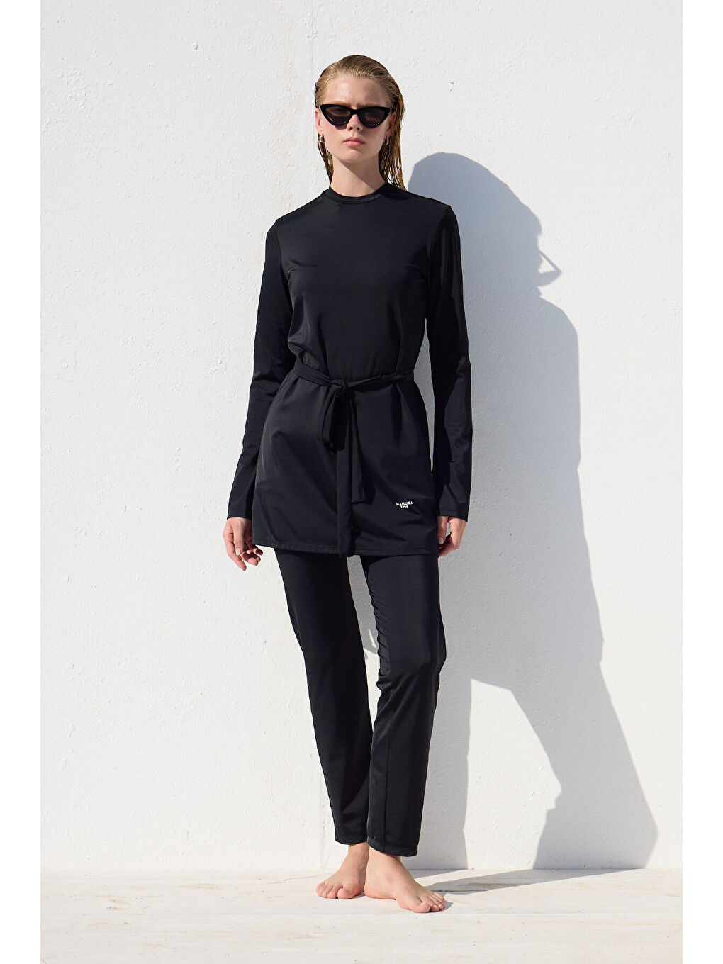 Kuşaklı 3'Lü Tesettür Mayo Takımı Siyah-5