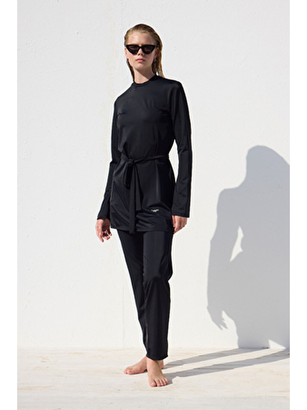 Kuşaklı 3'Lü Tesettür Mayo Takımı Siyah-8