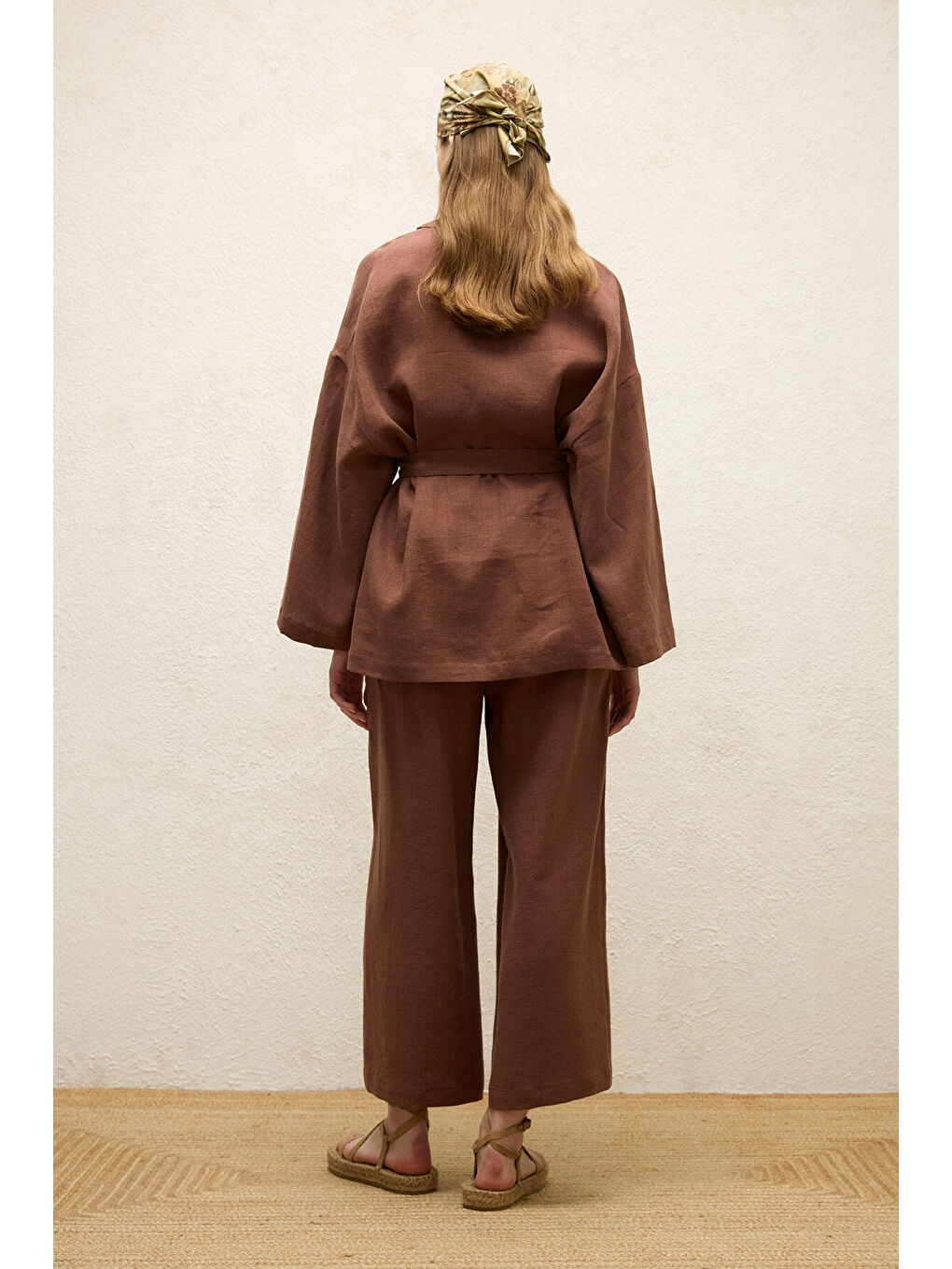 Kahverengi Düğmeli Keten Gömlek Ağaç Kabuğu-7