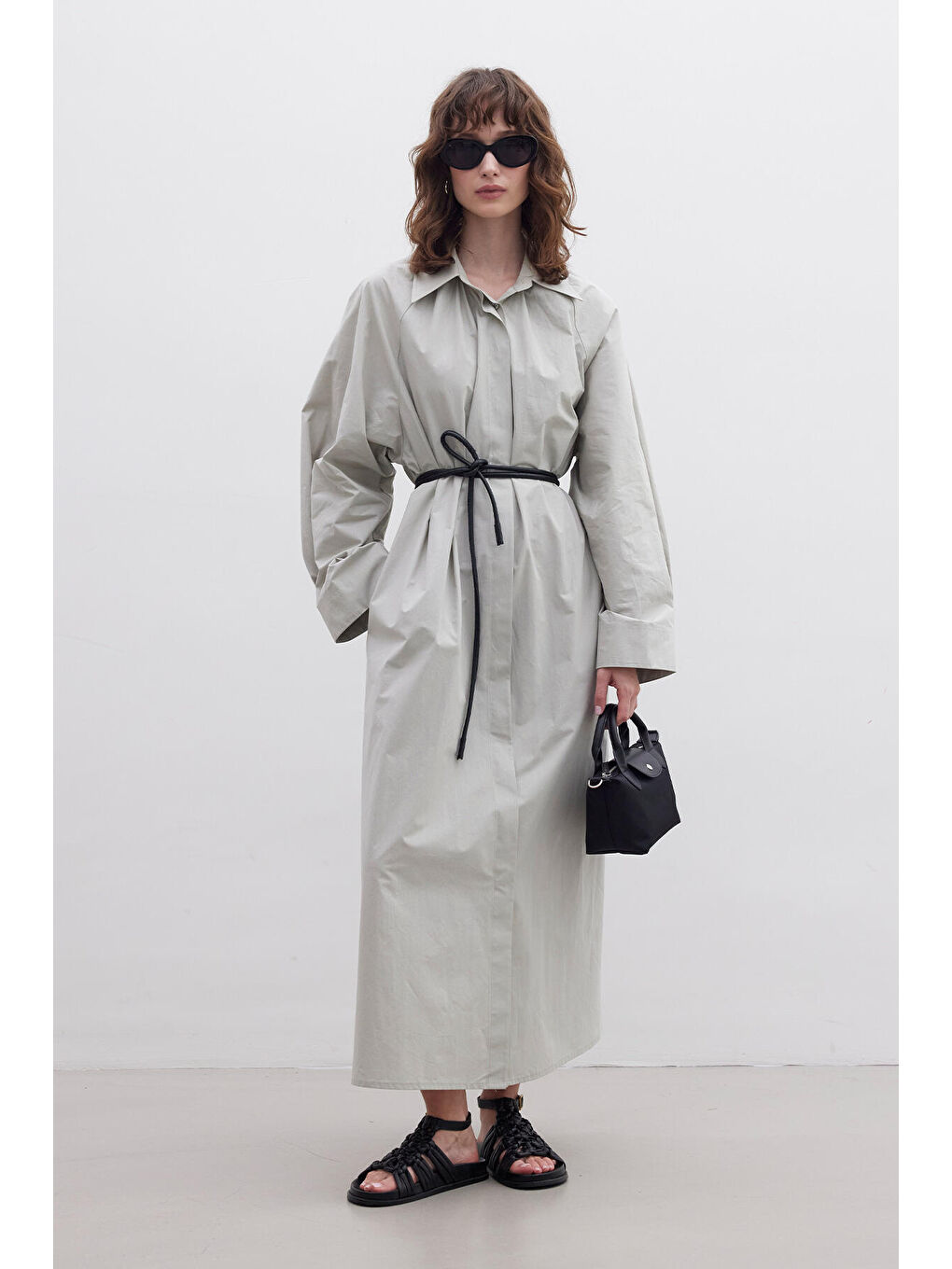 Kemerli Premium Gömlek Elbise Yeşil-1