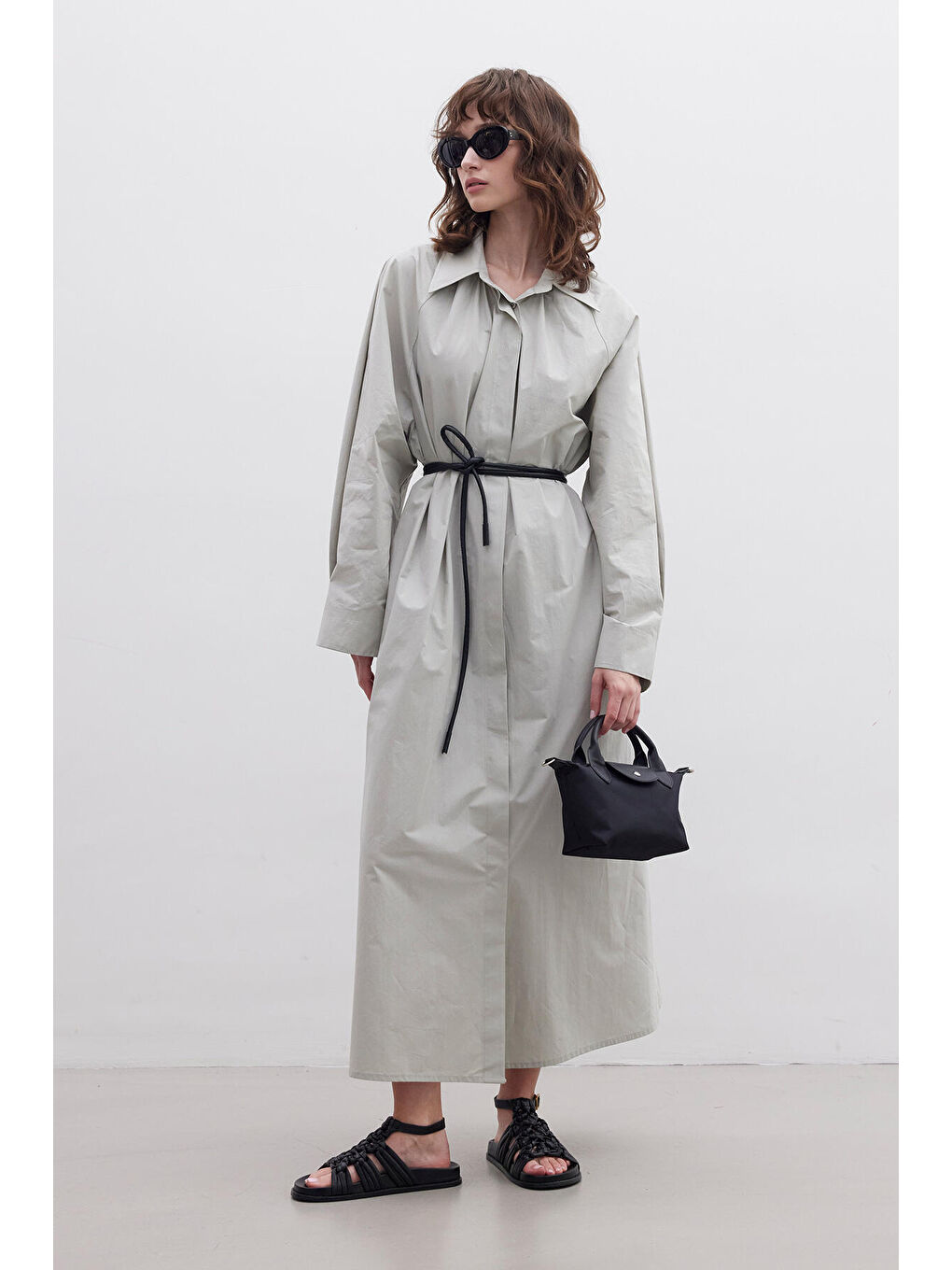 Kemerli Premium Gömlek Elbise Yeşil-2