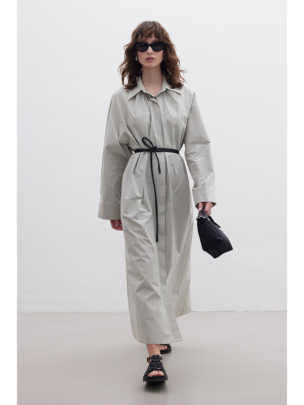 Kemerli Premium Gömlek Elbise Yeşil-3