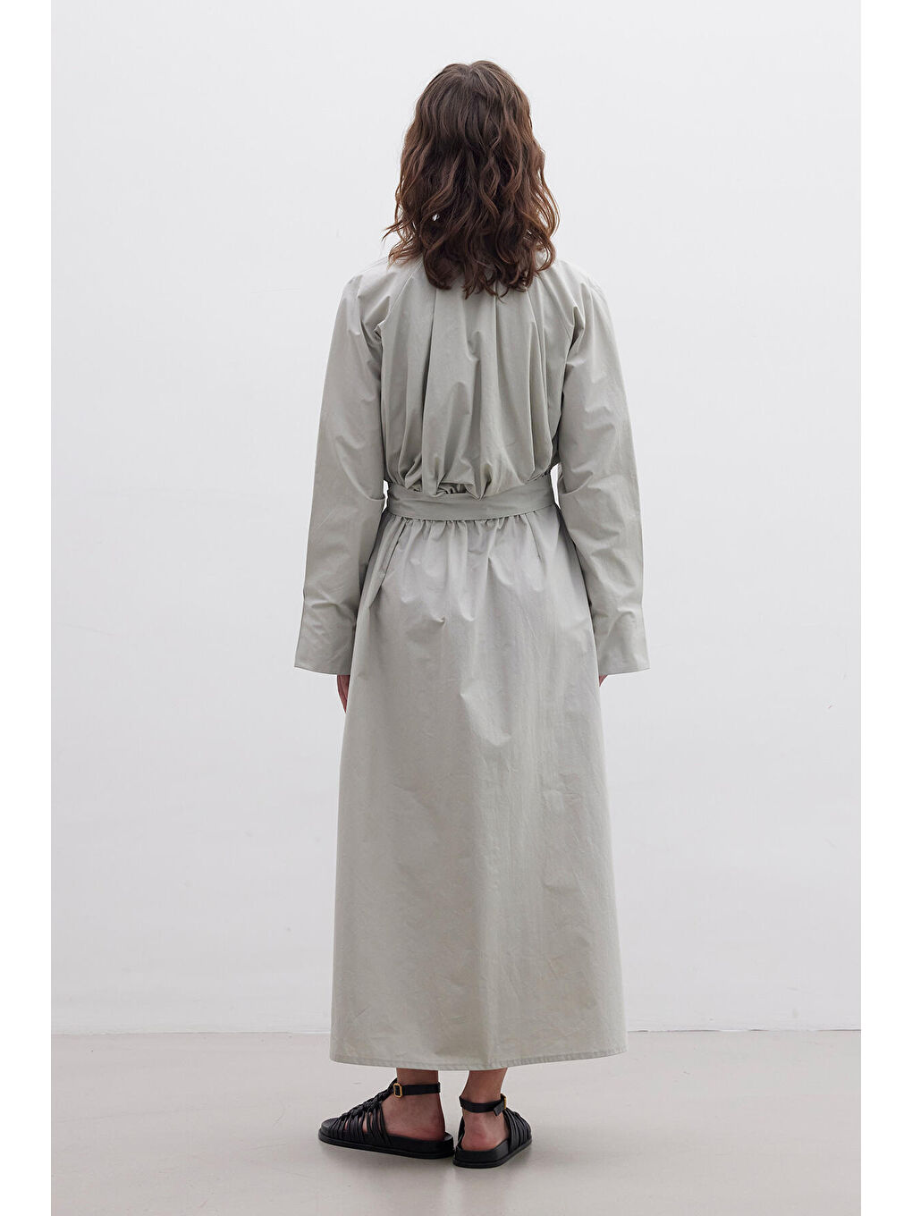 Kemerli Premium Gömlek Elbise Yeşil-7