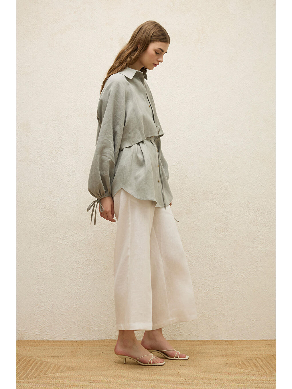 Yeşil Keten Trenç Gömlek-6