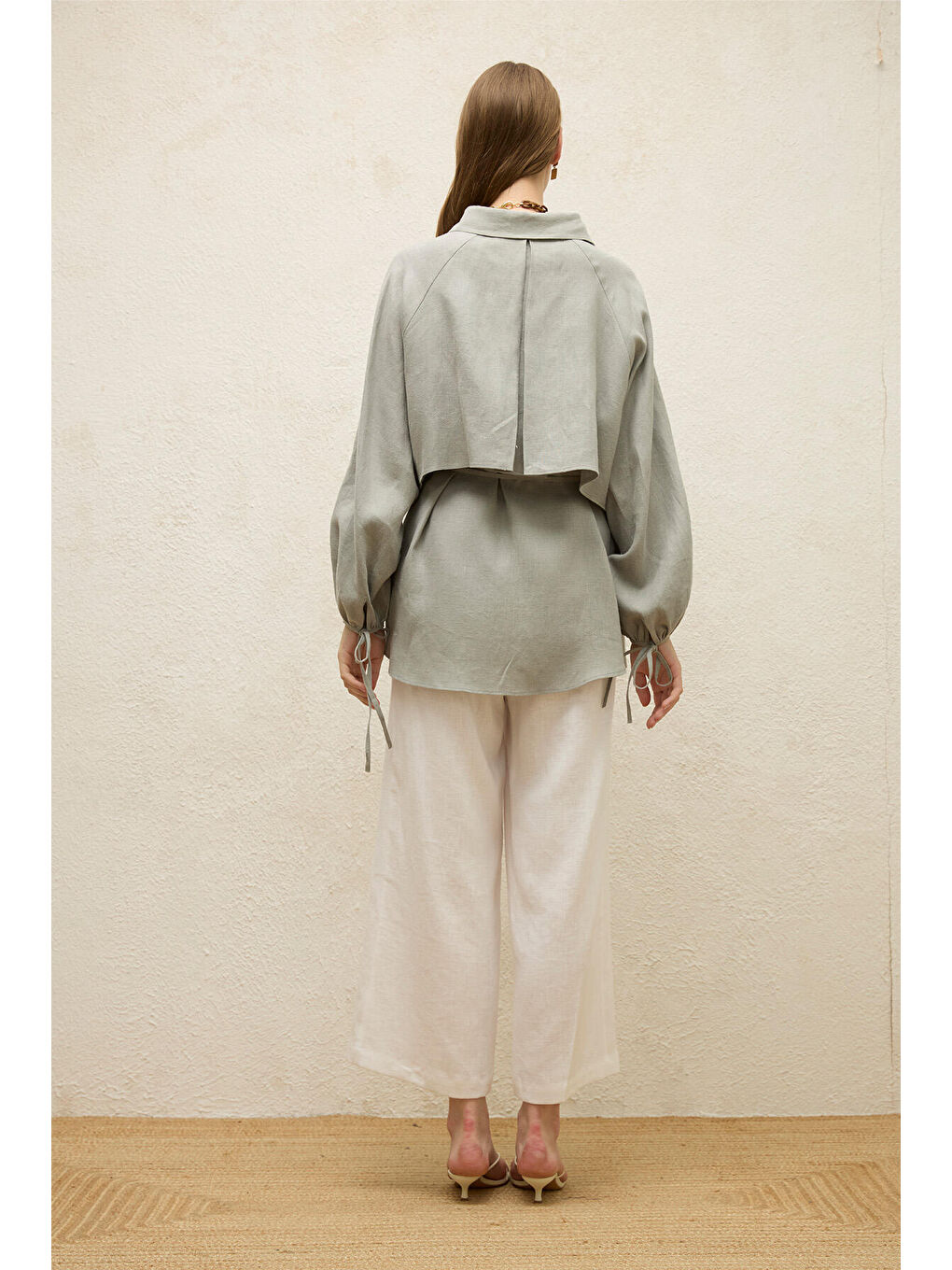 Yeşil Keten Trenç Gömlek-7