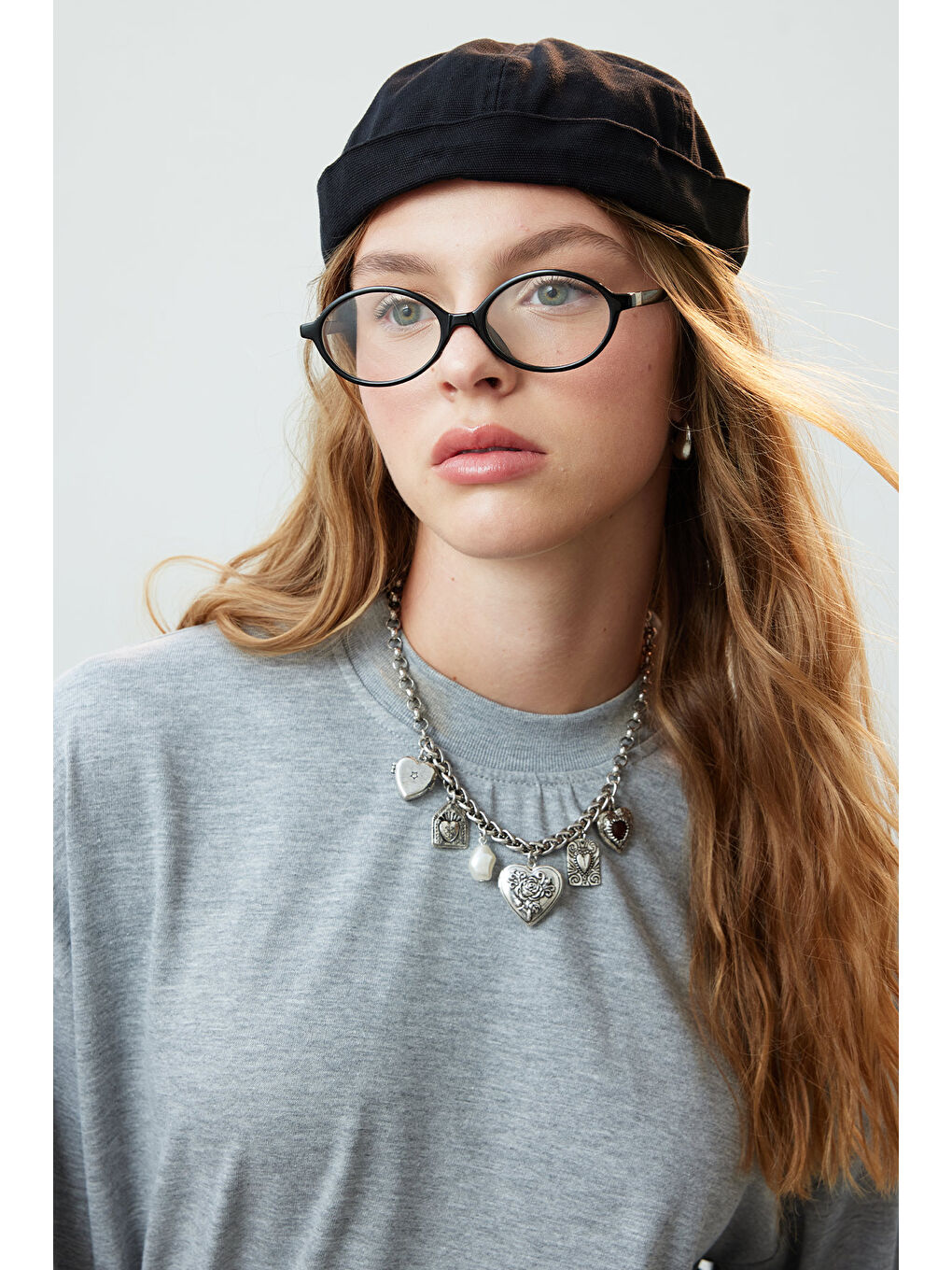 Gri Oversize Pamuklu Kısa Kol Tshırt Grı-Melanj-1