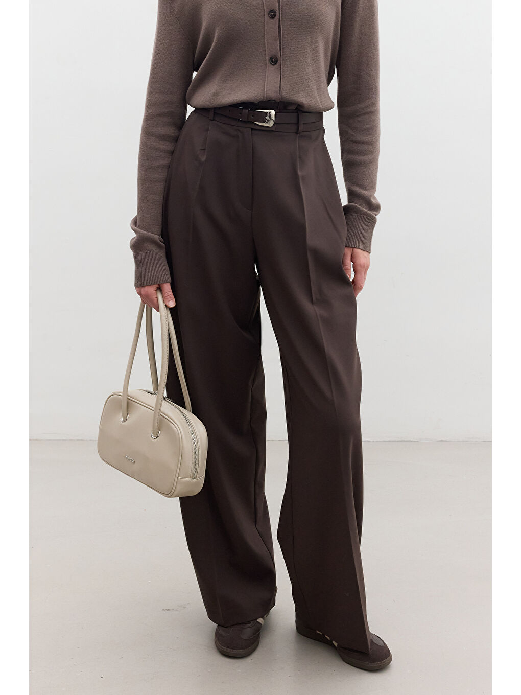 Kahverengi Dona Pileli Palazzo Pantolon Acı Kahve-2