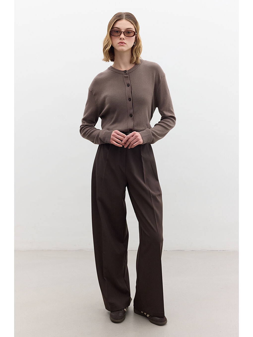 Kahverengi Dona Pileli Palazzo Pantolon Acı Kahve-3