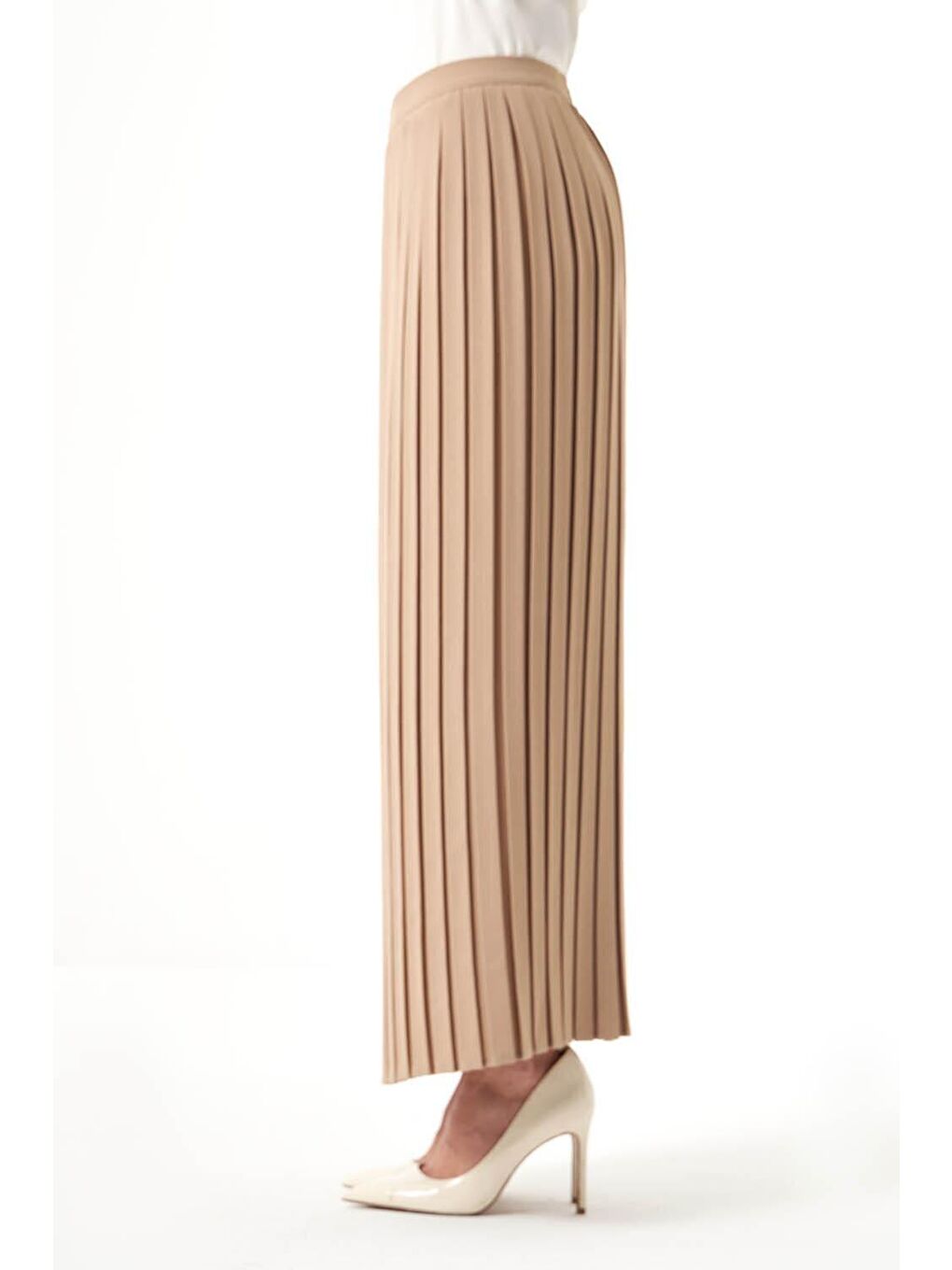 Bej Krep Pliseli Vizon Etek-4